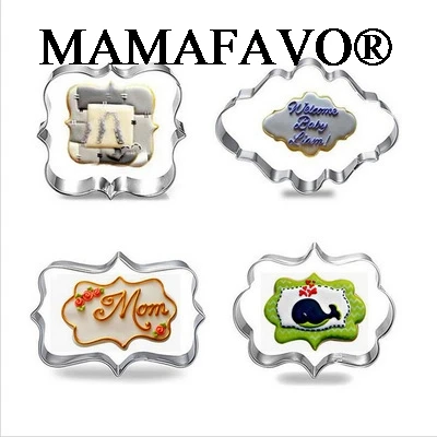 4pcs/set Kitchen Cake Mould Blessing Frame Wedding Stainless Steel Cookie Cutters 3D Biscuit Sugarcraft Baking Pastry Tools E396