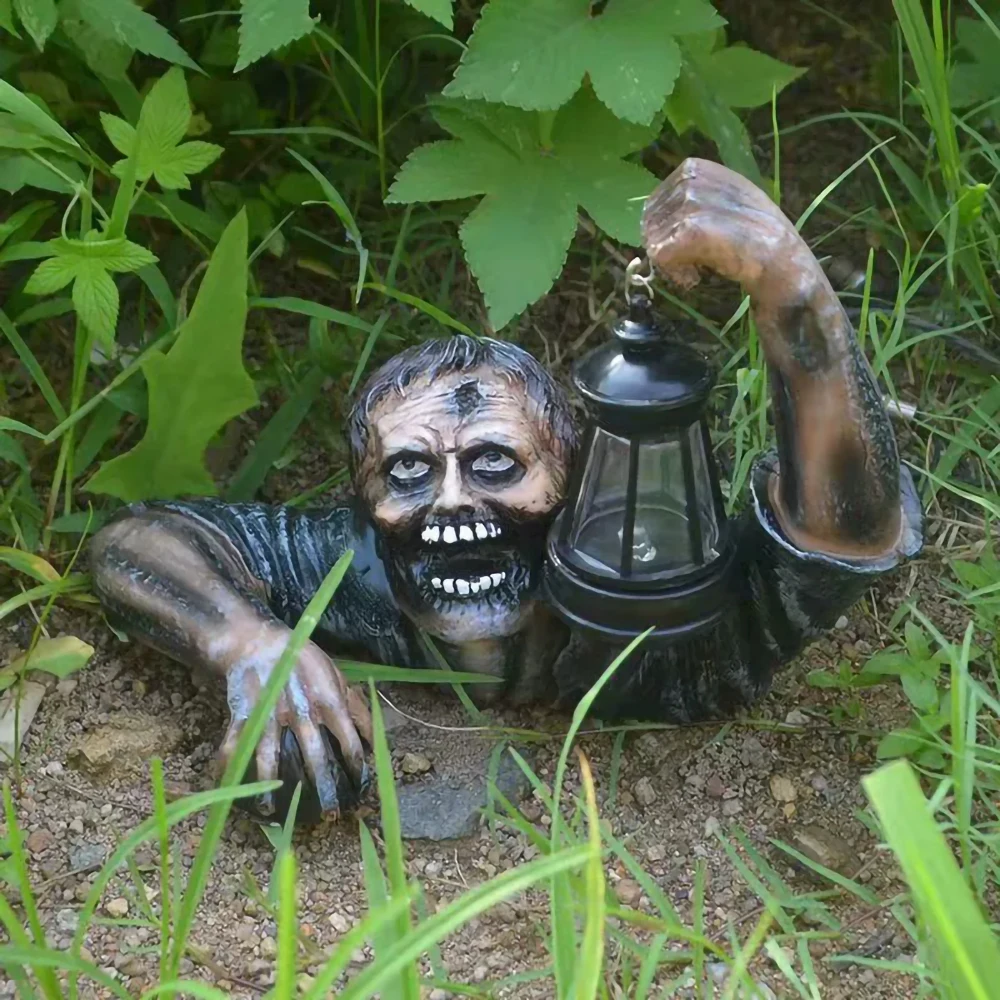 LED Zombie Lantern Halloween Crawling Horror Decor Scary Holding Lantern Zombie Outdoor Figurine Light Yard Lawn Garden Decorate