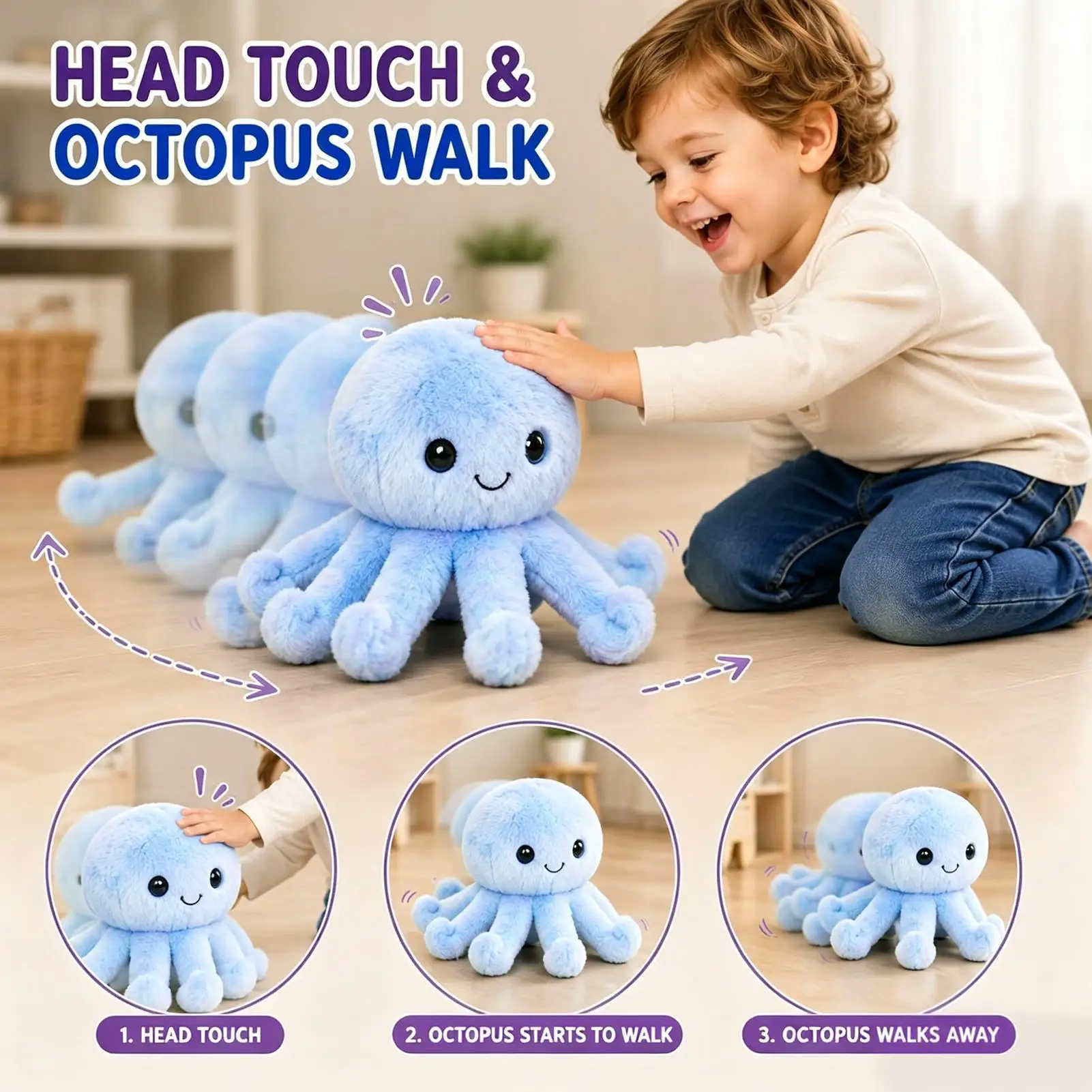Interactive Music Plush Toy Cute Cuddly Octopus Voice Recording Octopus Musical Plush Toy for Young Children Boys Girls