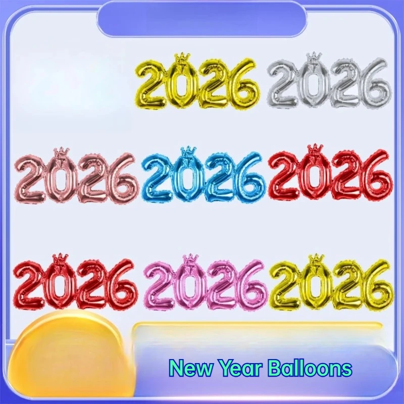 

New Year's Crown 2026 Digital Aluminum Film Balloon New Year's Eve Balloon 2026 Party Aluminum Foil Decoration