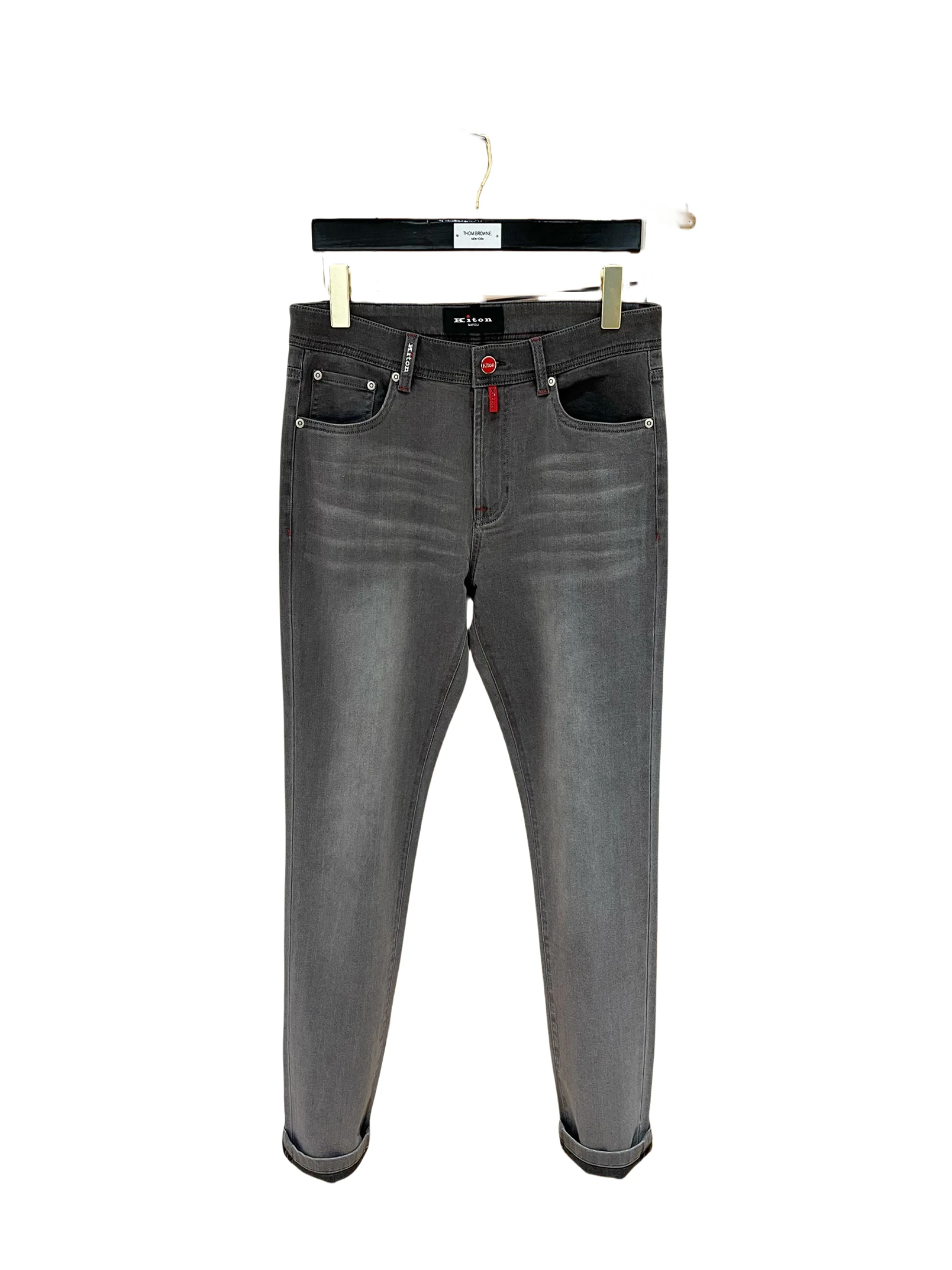 Jeans Kasual Pria Kaki Kecil Ramping Serbaguna Modis Warna Polos Kiton Italia Baru Musim Semi dan Musim Panas 25 25