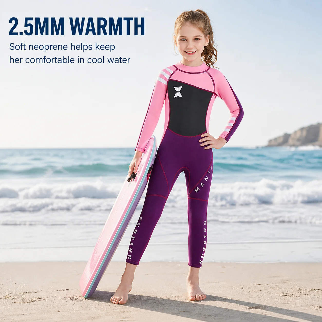 DIVE&SAIL Girls 2.5mm Neoprene Wetsuit Full Body Kids Thermal Swim Suit UPF 50+ for Diving Surfing Snorkeling