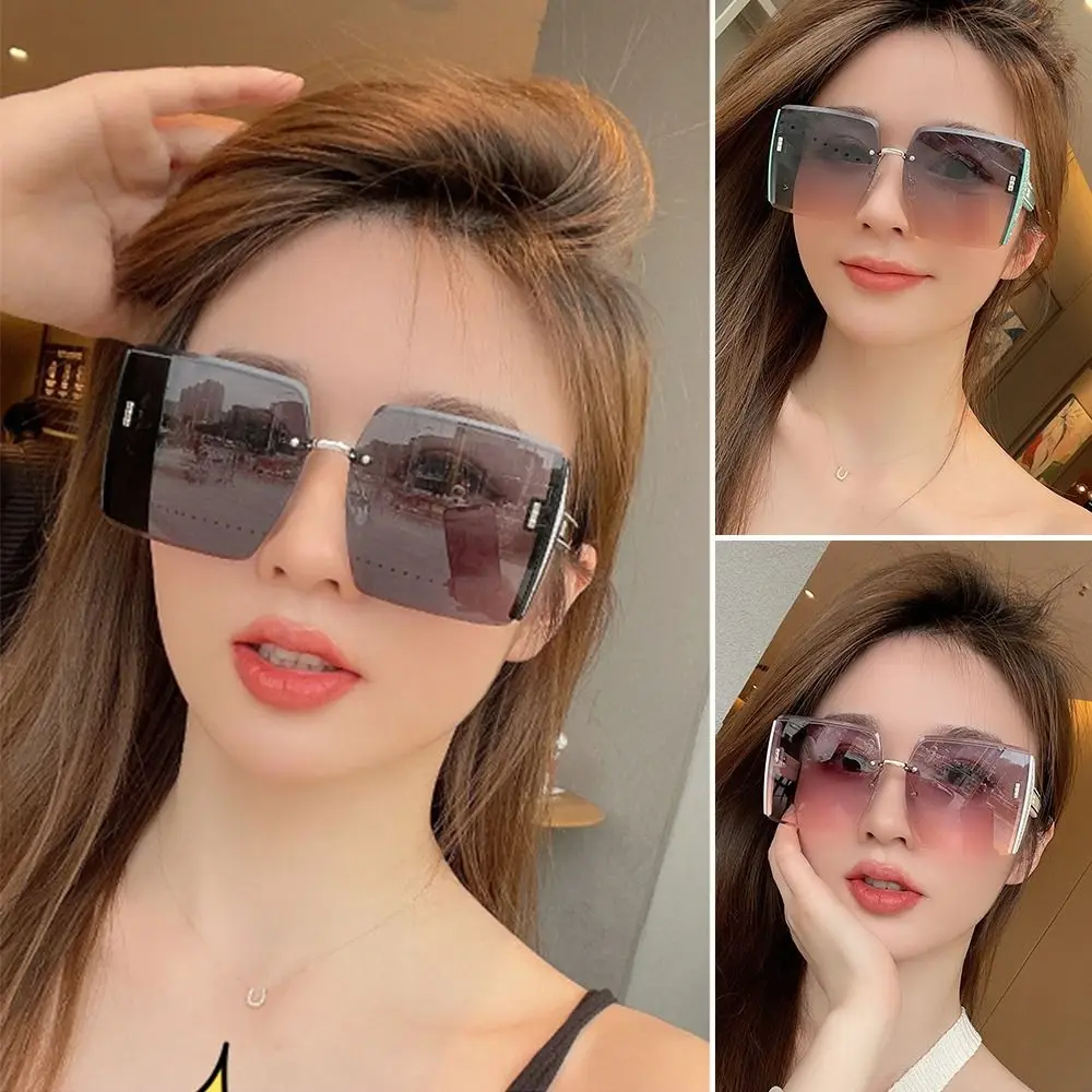 

Солнцезащитные очки без оправы UV400, Модные Винтажные, с квадратной оправой, градиентные, без оправы, летние