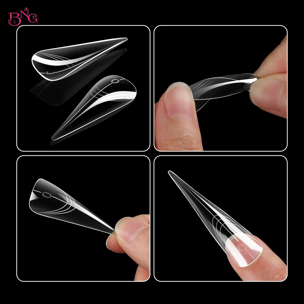 BNG 140 قطعة أشكال مزدوجة خنجر بولي تمديد المواد الهلامية بناء سريع الأظافر قالب غطاء كامل إصبع الأشكال العليا نصائح