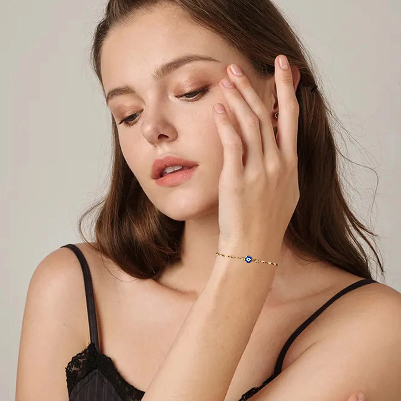 Vnox Evil Blue Eye Bracelets for Women, Gold Color Satellite Chain with Eye Charm Bracelet, Minimalist Jewelry image 2