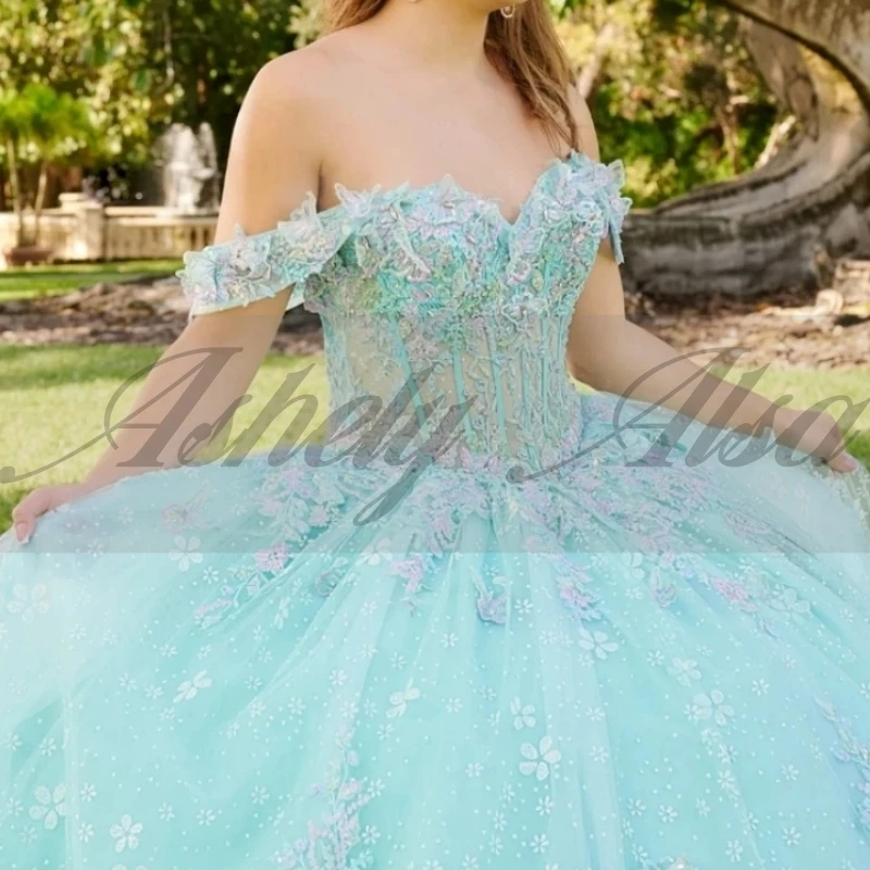 A1045 Elegante 15th Girl Abiti stile Quinceanera Manica ad aletta Applique in pizzo Abito da ballo Prom Festa di compleanno Occasioni speciali Personalizzato