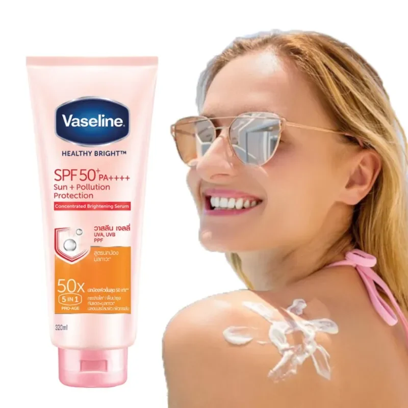 Vaselina 50x Essência Clareadora Corpo Protetor Solar Soro Fresco Proteção Anti-UV Duradouro À Prova D 'Água Facial Anti-sol Reparação 320ml