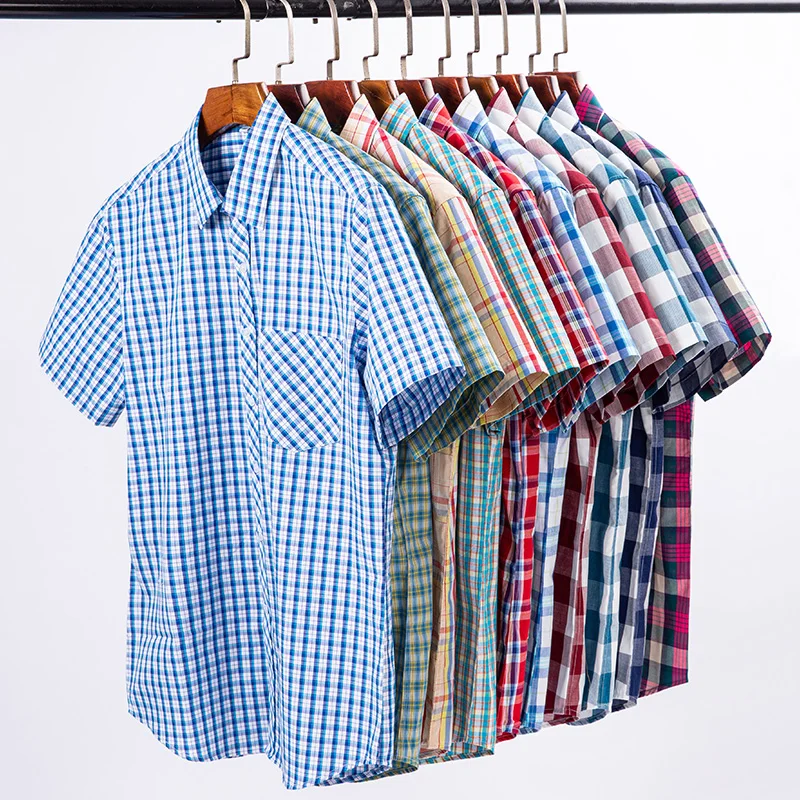 8XL Thin Men's Shirts Big and Tal Classic Plaid Shirt Men's 100 Cotton Short sleeve Shirt for Men Shirt Short sleeve Plus Size