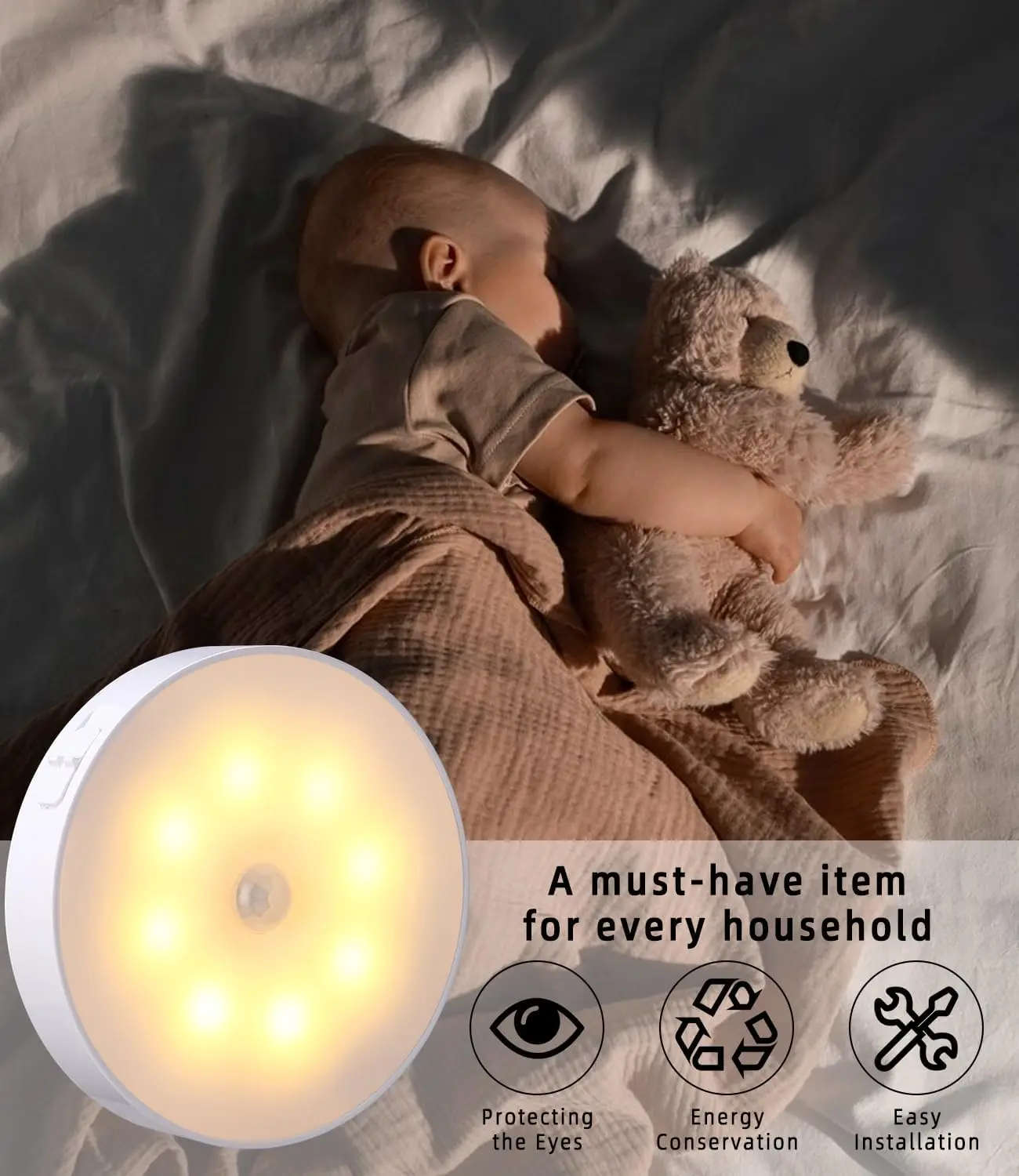 Night Light With Motion Sensor 1000mAh Battery Rechargeable Cabinet Lamp Magnetic For Bedroom Bedside Table Kitchen Light