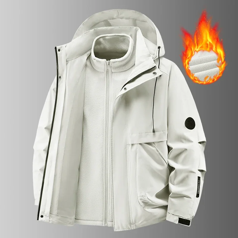 3 In 1 Detachable Two Piece Hooded Ski Jacket Unisex Windproof Waterproof Thick Warm Mountaineering Outerwear Coat For Men Women