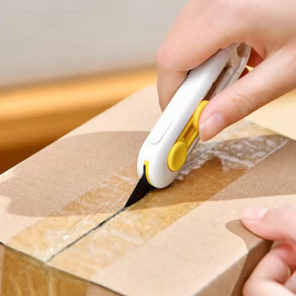 New Magnetic Mini Box Cutter Durable Retractable Blade Letter Opener White ABS Paper Cutter