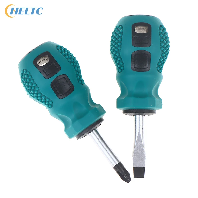 Magnetic Mini Portable Radish Head Flat Cross Short Rubber Handle Screwdriver Set Dual-purpose Screwdriver Tool