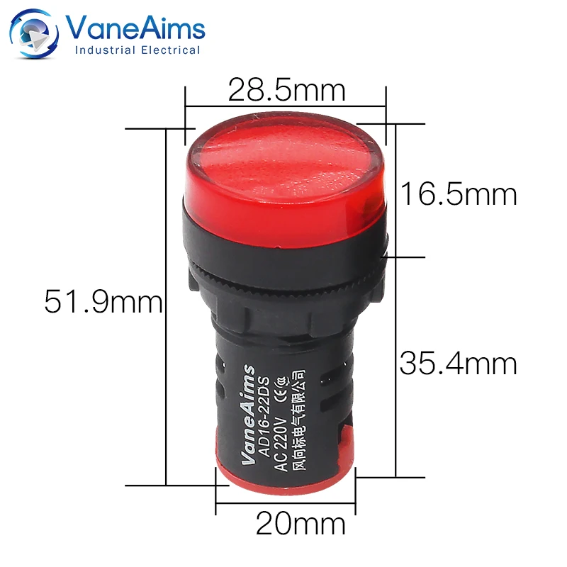 VaneAims Plastic Power Signal Lamp AD16-22DS Small LED Indicator Light Beads 12V 24V 220V Red White Green Blue And Yellow