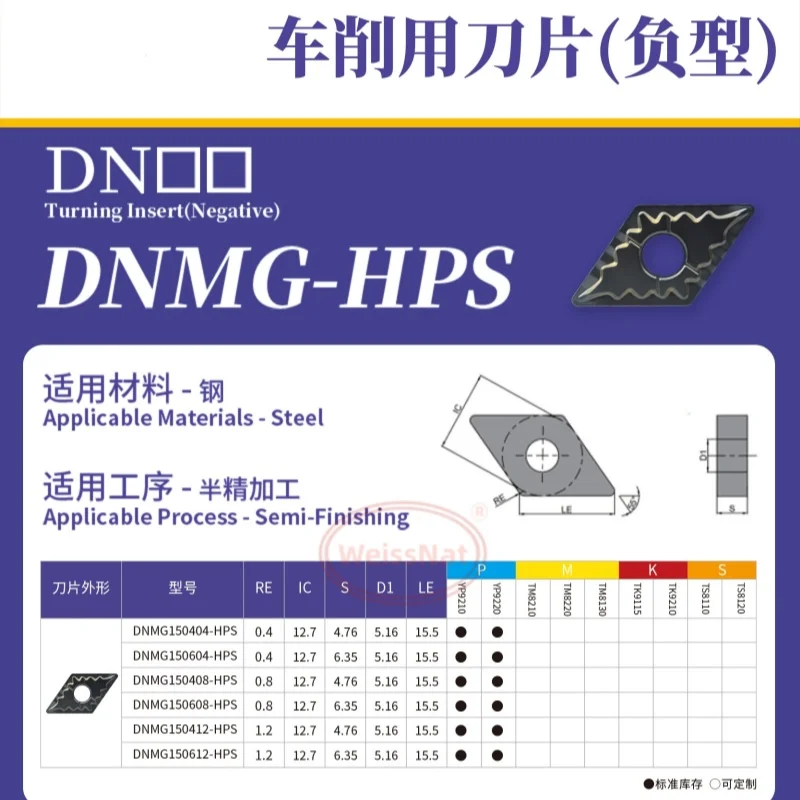 

DNMG150404,DNMG150408,DNMG150608-HPS YP9210 YP9220 HP9225 Carbide Insert DNMG Inserts