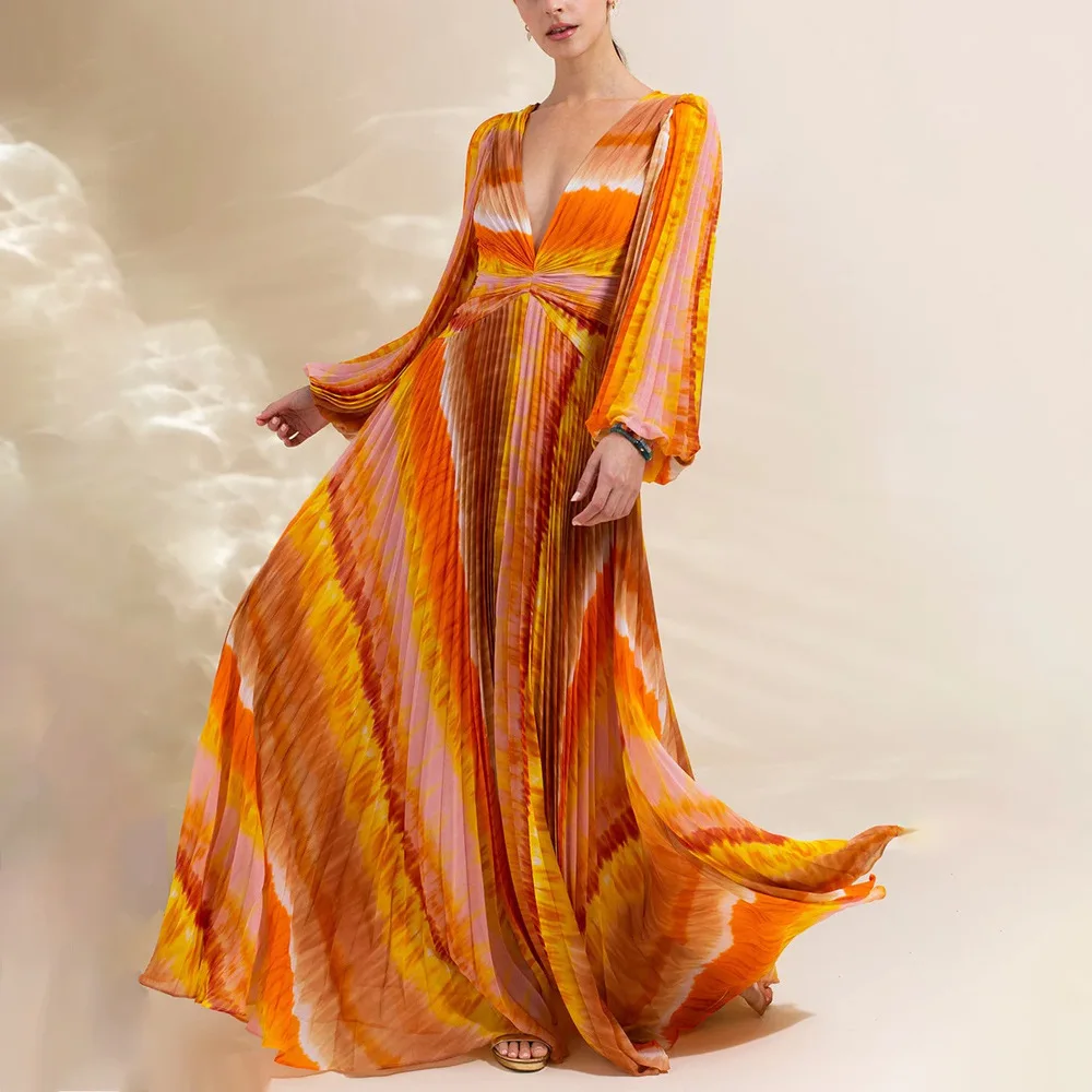 النساء ملابس السباحة الخامس الرقبة طويلة الأكمام بلا أكمام عطلة الشاطئ ملابس السباحة قطعتين مجموعة الصيف مجموعة البكيني ارتداء فستان ماكسي #6