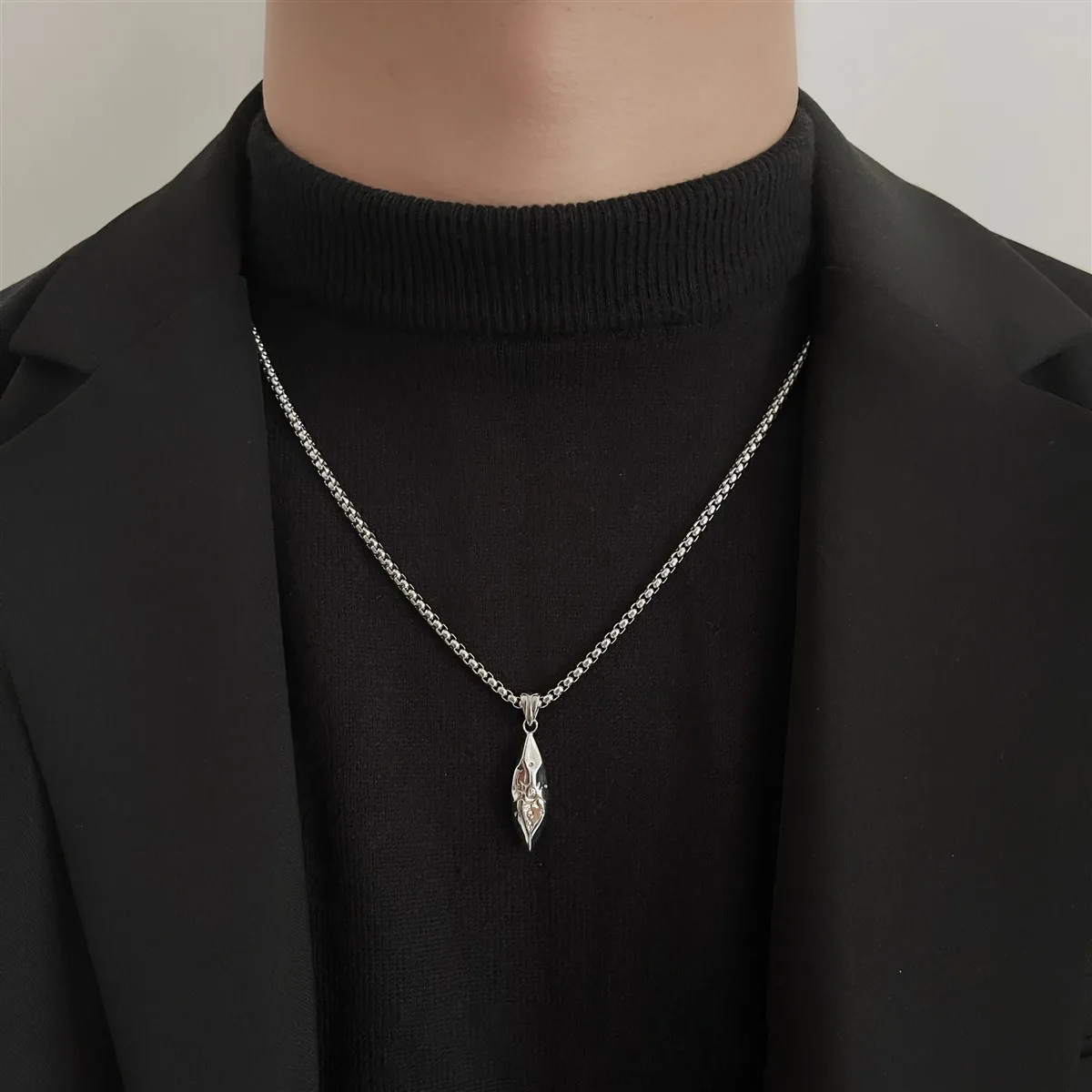 Vintage Wishing Meteorite Engraved Pendant Long Necklace for Men Punk Stainless Steel Chains Hip Hop Versatile Party Jewelry