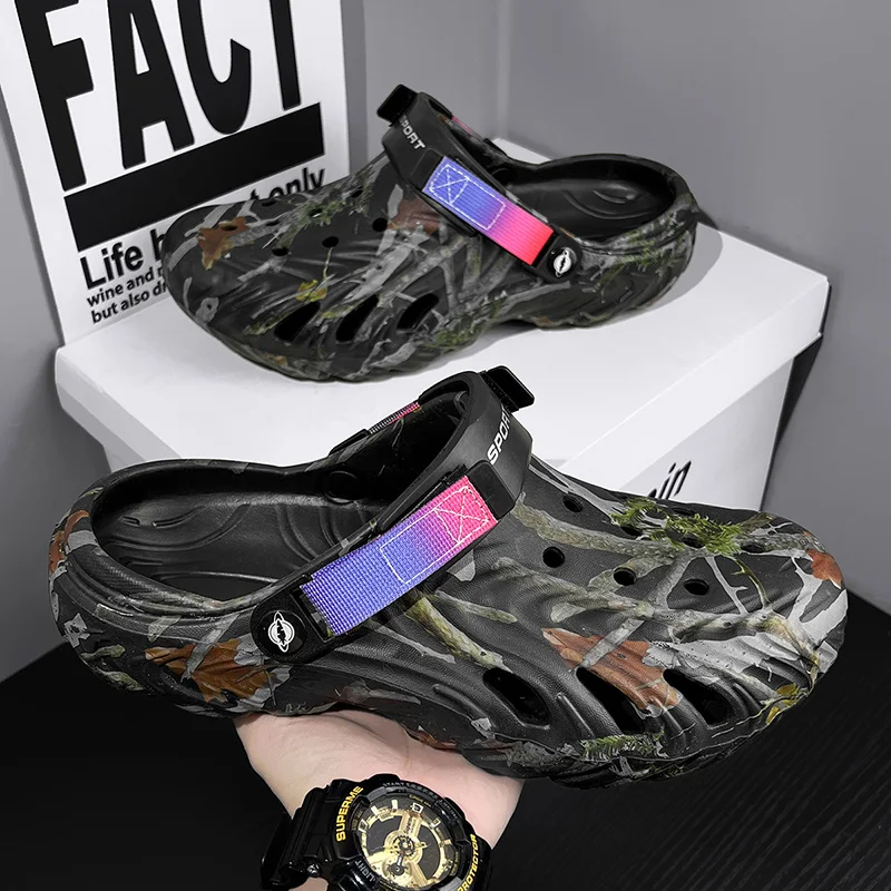 

Men's Popular Summer Hollow-Out Thick-Soled Large-Size Sandals, Outdoor Dual-Use Breathable Casual Beach Shoes, Sandals, Slippers