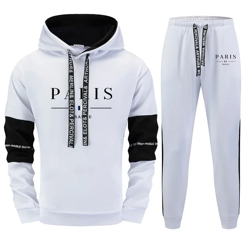 2026 New Arrival Men's Tracksuit 2 Piece Set Paris Print Hoodies Sweatpants Fall Winter Daily Casual Fashion Sporty Jogging Suit