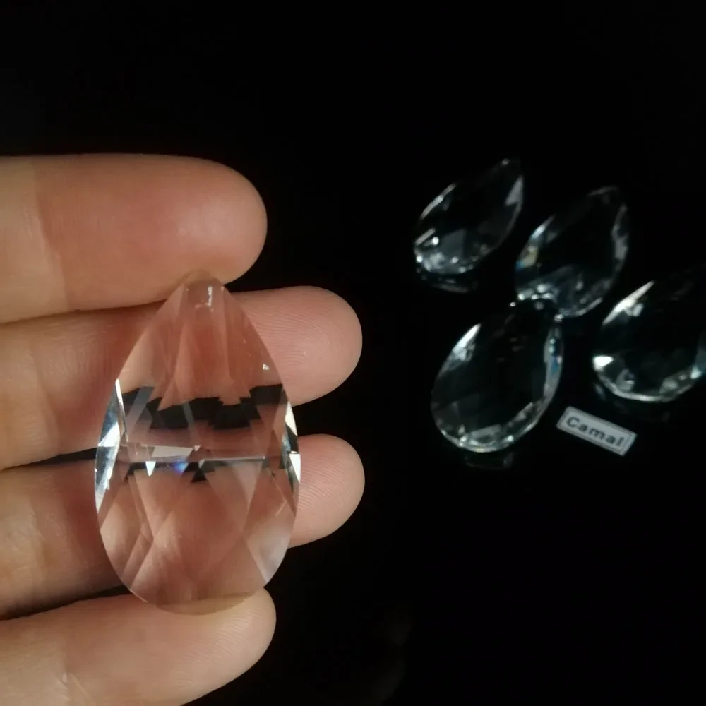 

Camal 5PCS 38mm Teardrop Prism Faceted Glass Pendant Beads Ornament Curtain Chandelier Lamp Light Parts SunCatcher
