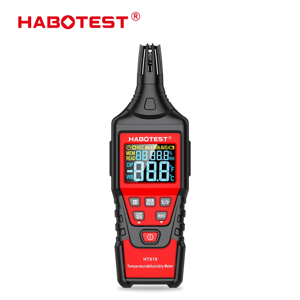 

HABOTEST HT618 Digital hygrometer Temperature Humidity Meter digital industrial air temperature detector Gauge Pyrometers Tester