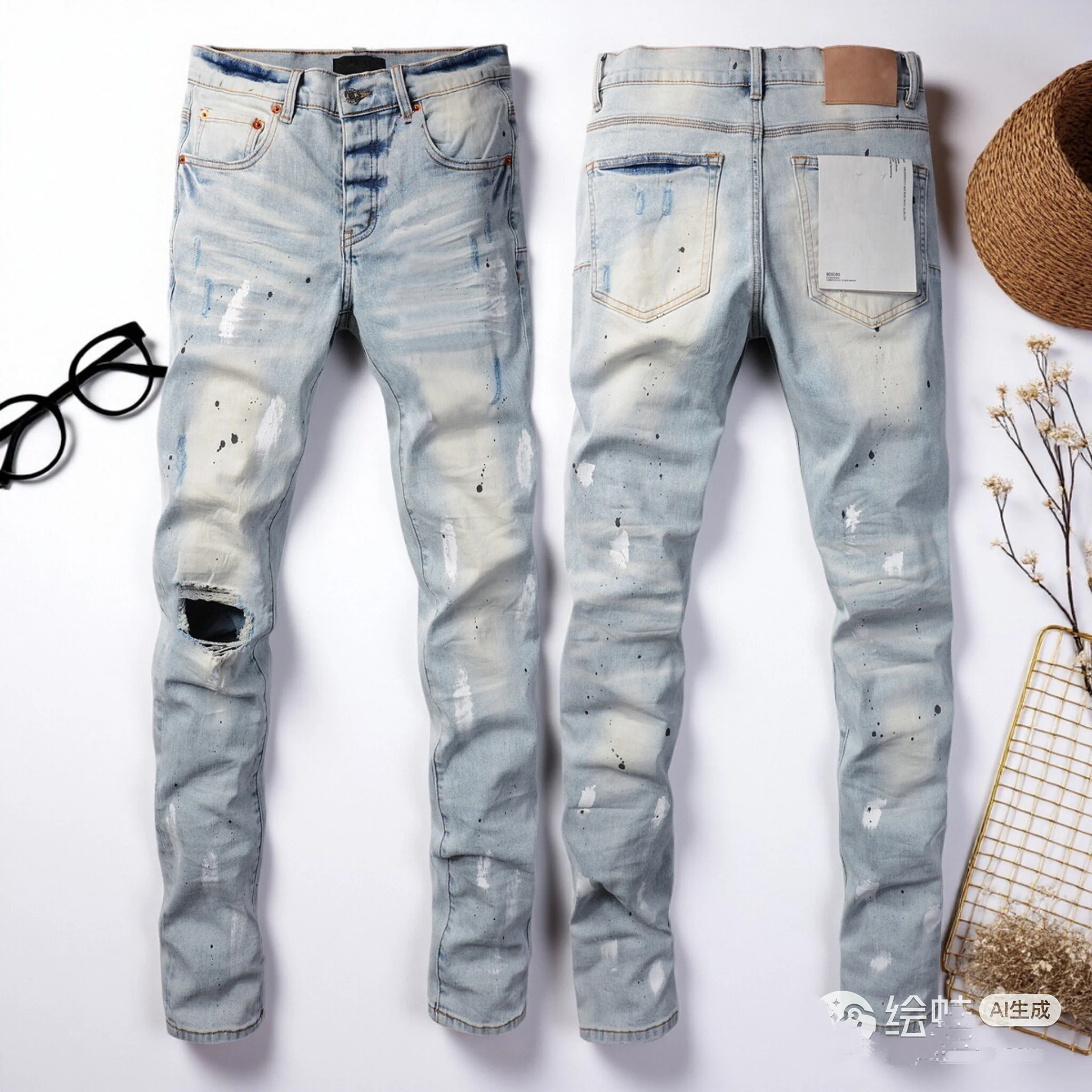 

2025 Fastion USA Jeans Men's Vintage High-Waist Skinny Denim Trousers Low-Rise Repairable Streetwear Pants Wash old 9006