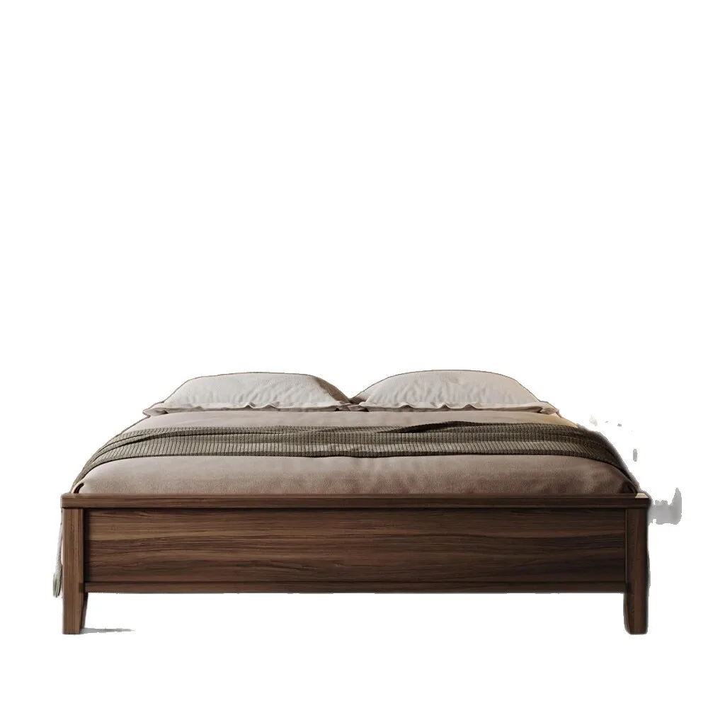 

Black walnut, solid wood bed, Nordic, double, master bedroom, modern, minimalist
