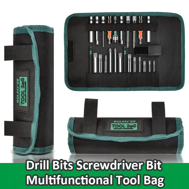 Multifunctional Roll Up Tool Bags Portable Pouch Bag for Drill Bits Screwdriver Bit Canvas Storage Bag Toolkit Electrician Tools