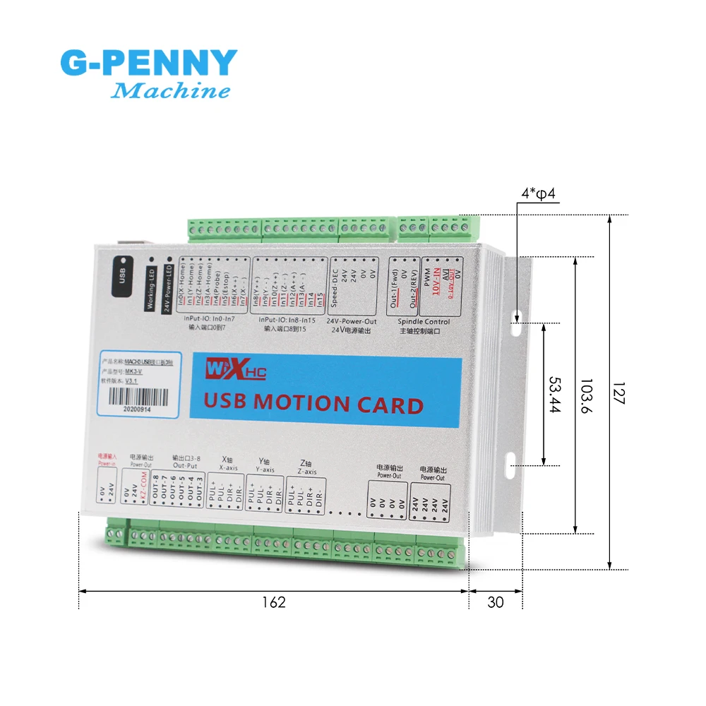 Imagem -02 - Motion Control Card para Gravura Máquina de Corte Cnc Mach3 Usb Controller Breakout Board Xhc Mkx-v Mk3-v Mk4-v Axis 2000khz