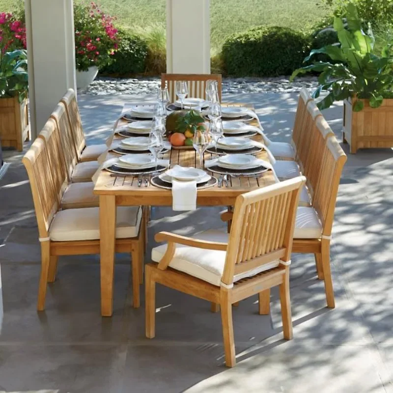 

Beach restaurant furniture Waterproof UV resistant table and chairs Wooden outdoor dining teak