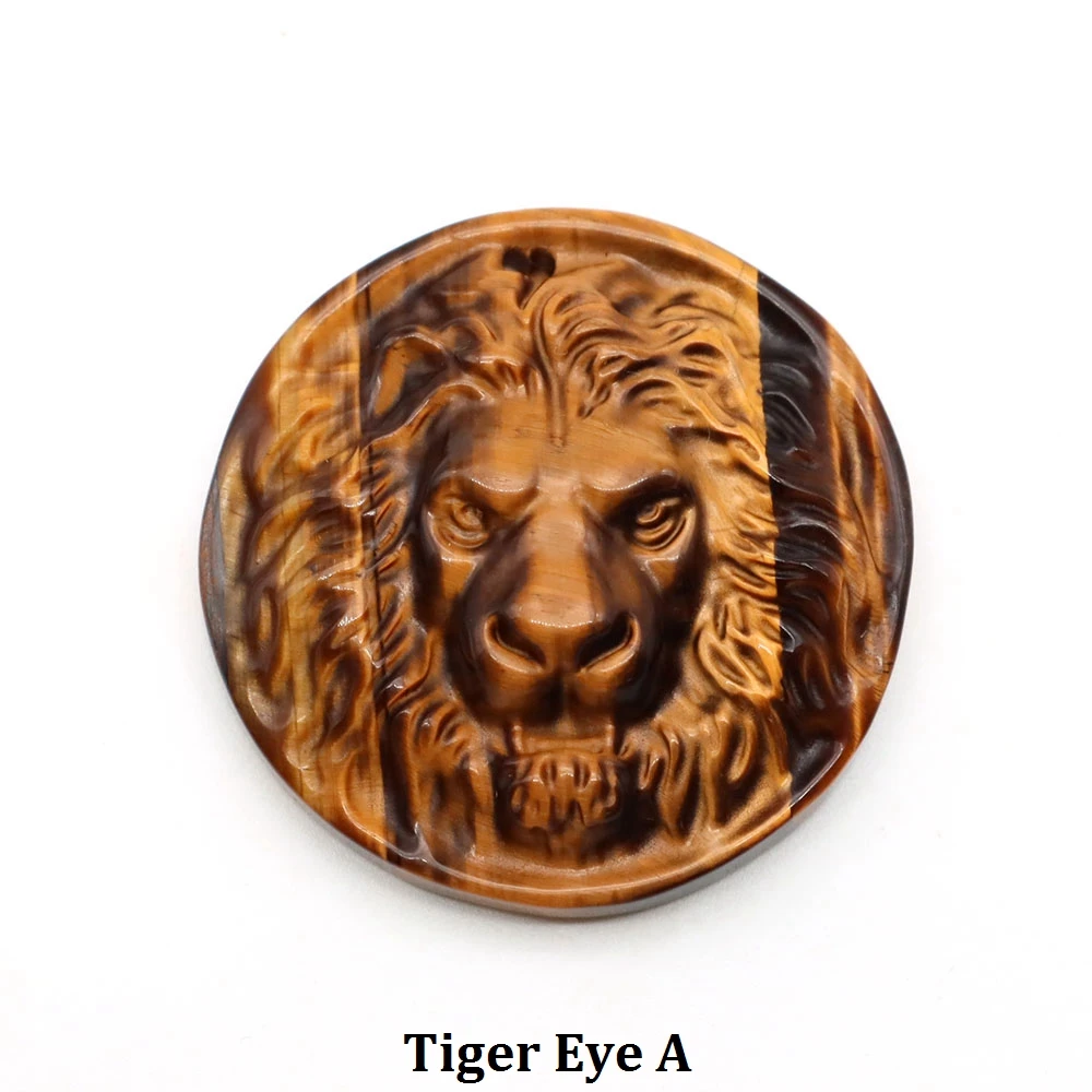 Naturstein Löwenkopf-Anhänger Labradorit Obsidian Tigerauge Geschnitzter Edelstein für Schmuckherstellung DIY Halsketten-Zubehör – Detail 16