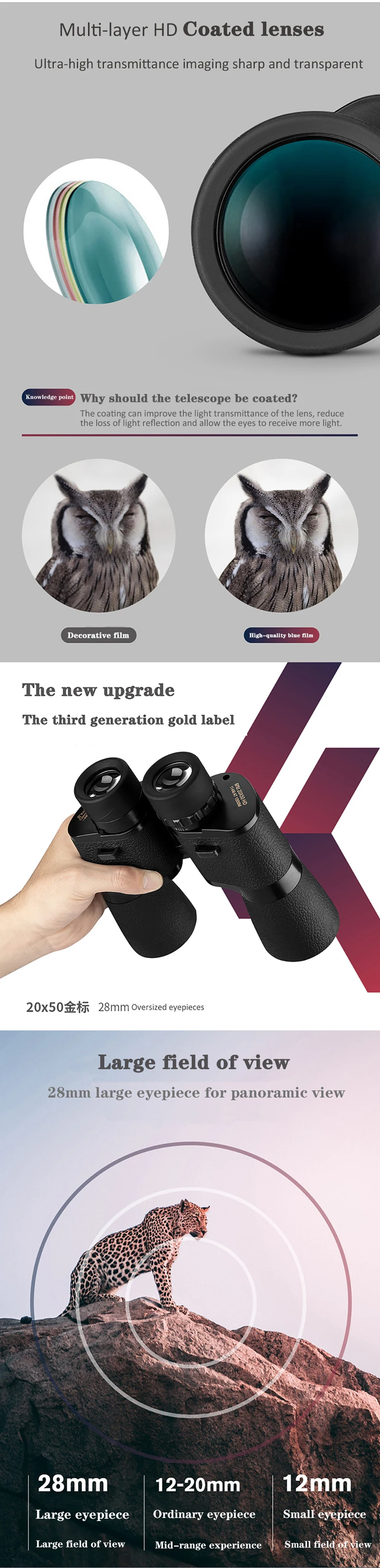 BAIGISH Telescope 20x50 HD High Powered Binoculars Long Range Military Spyglass With Bak4 Prism FMC Lens Optical For Hunting