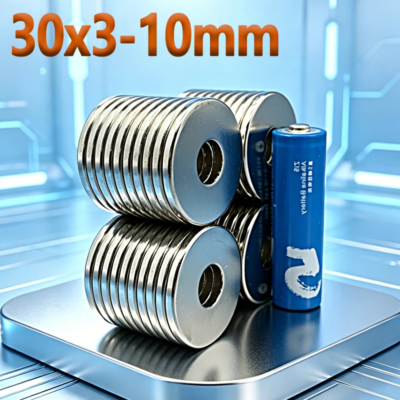 N35 NdfeB 30x3-10mm Magnet Round Hole Shape Permanent Magnetic Imanes 30*3-10mm Accessory Neodymium Magnet 2-20pcs
