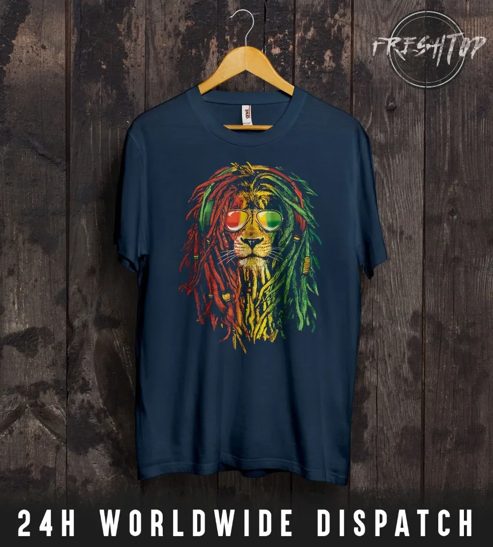 Rasta Reggae Lion T Shirt Mari juana Rastafarianism Bob Marley One Love Jamaica New Men In Fashion