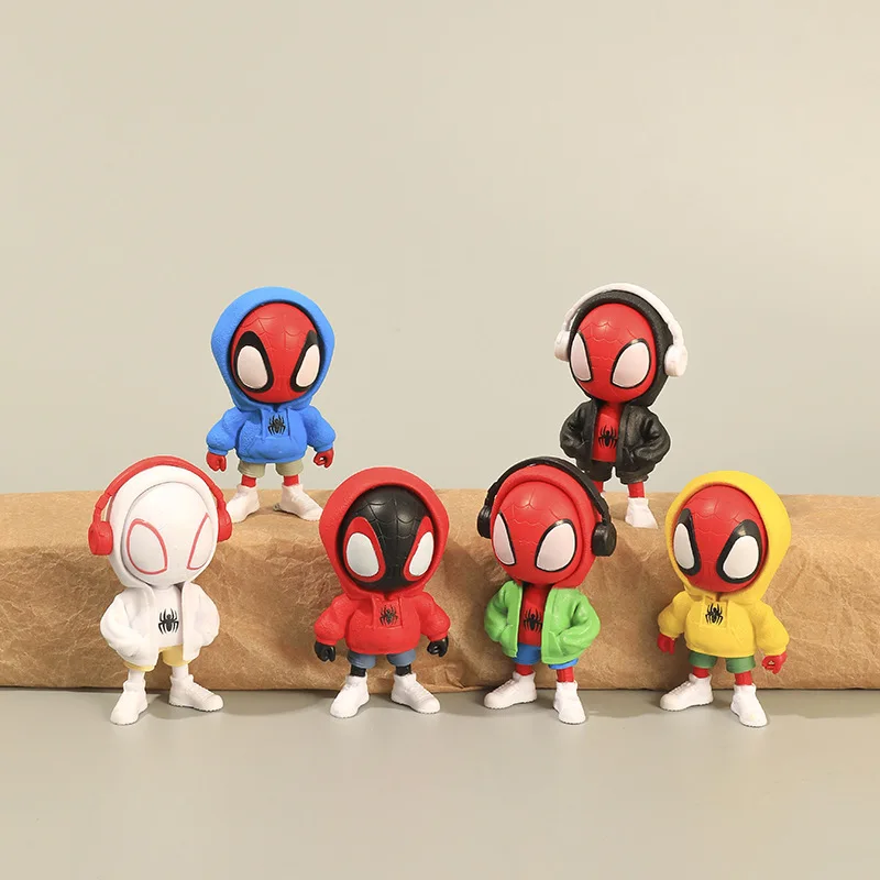 6Pcs Marvel Comics The Avengers Chaofu Spider-Man Hand-made Two-dimensional Cartoon Movie Hero Doll Toy Decoration Model.