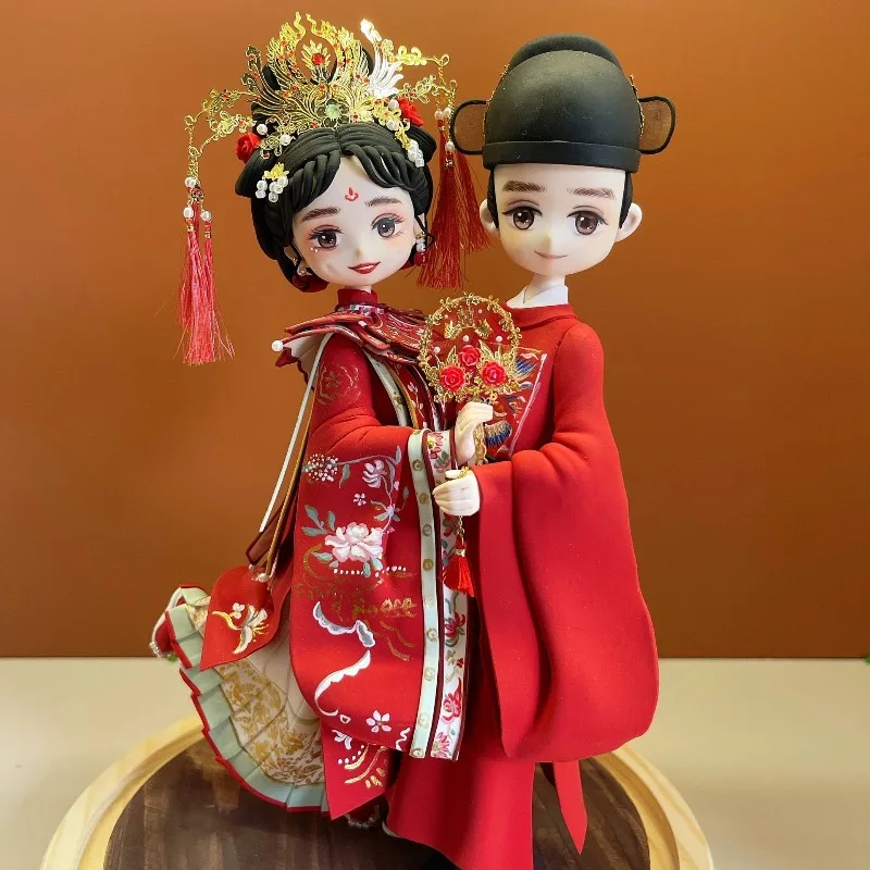 National style new Chinese hanfu, wedding dress phoenix crown charcoal clay bride baby figure antique national tide