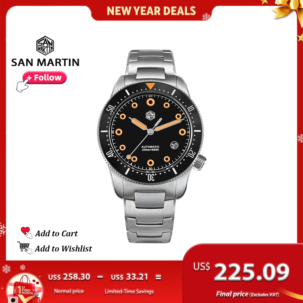 San Martin 39.5mm Men Diver Watch YN55 Automatic Mechanical Original Design Watches Sapphire Waterproof 200M Luminous SN0142