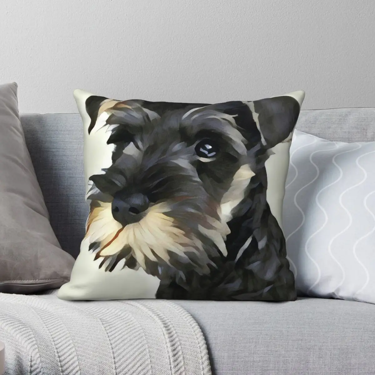 Miniature Schnauzer Square Pillowcase Polyester Linen Velvet Creative Zip Decorative Room Cushion Cover 45x45