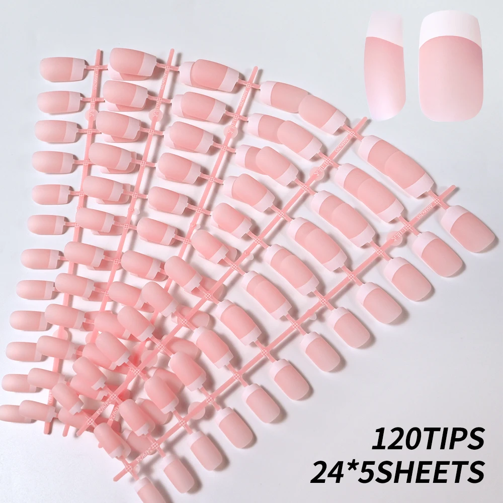 120 PC สั้นสแควร์สีขาวภาษาฝรั่งเศสคํากดบนเล็บคุณภาพสูงสวมใส่กึ่งสําเร็จรูปเล็บปลอม DIY เต็มรูปแบบเล็บปลอมเคล็ดลับ Art