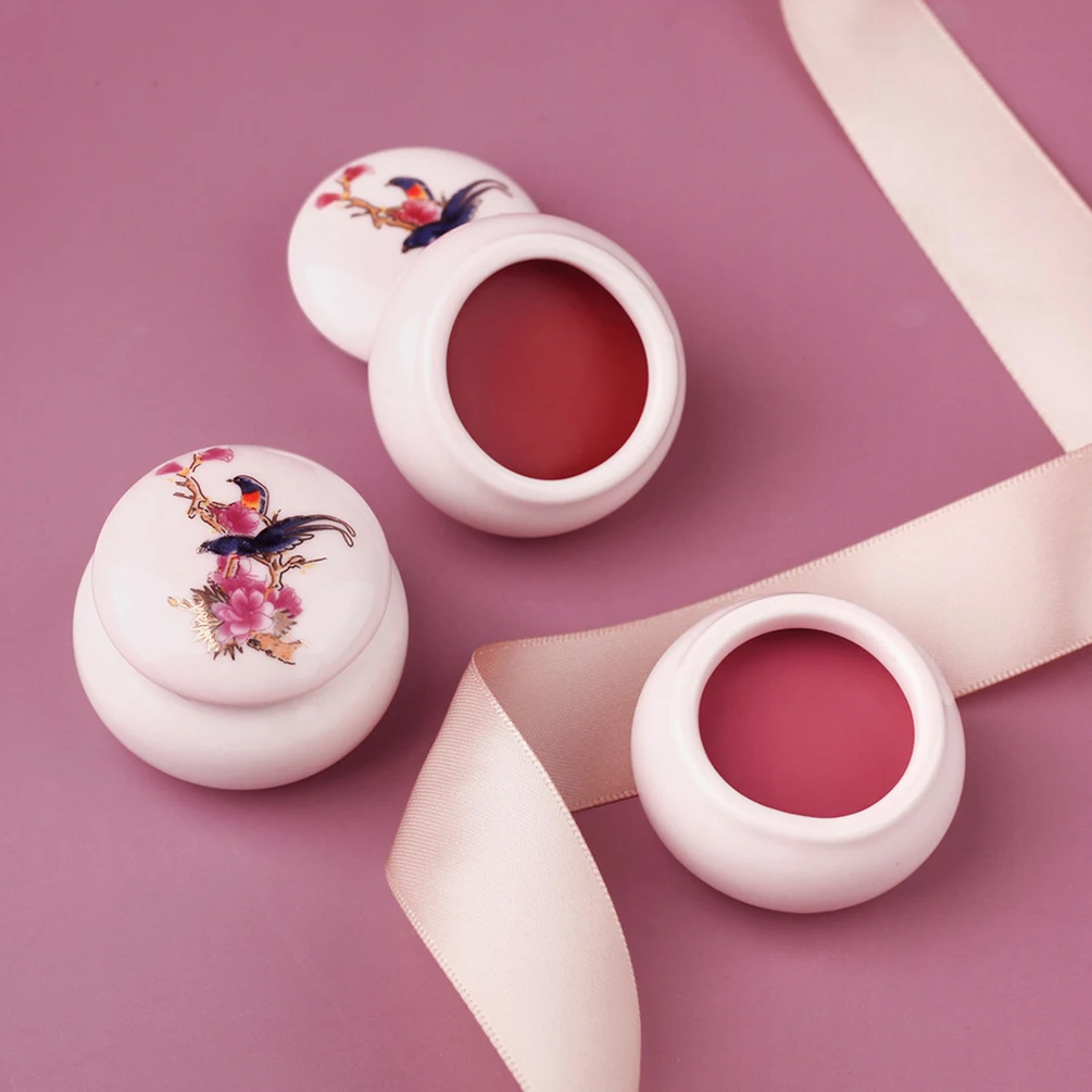 Private Label Chinese-style Ceramic Jar 3colors Blush Cream Lip/cheek Dual-use Waterproof Long-lasting Nature Custom Logo Makeup