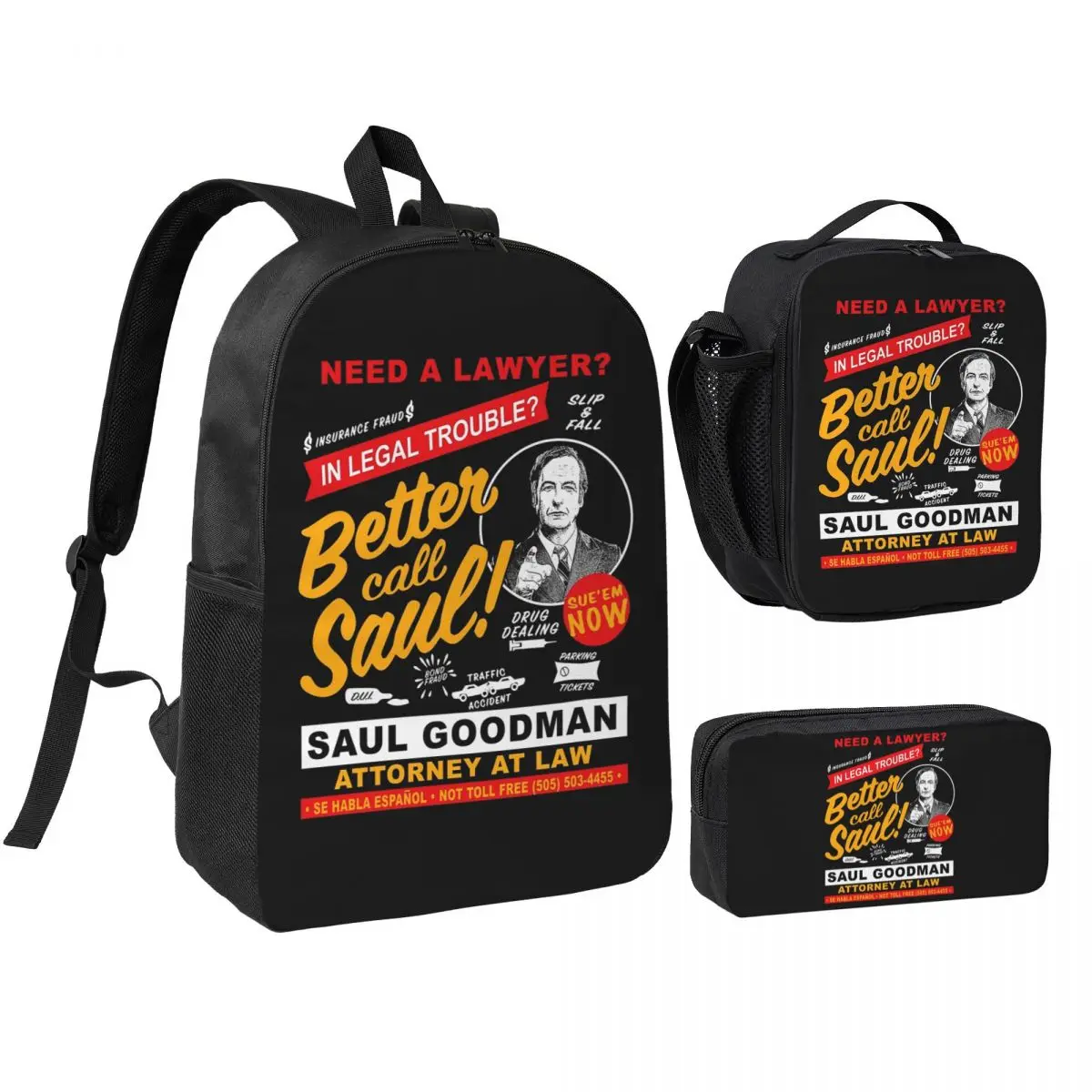 

Need A Lawyer Then Call Saul Dk Backpack Boys Girls BookBag School Bag Shoulder Bags 3ps Insulated Lunch Bag Pencil Case