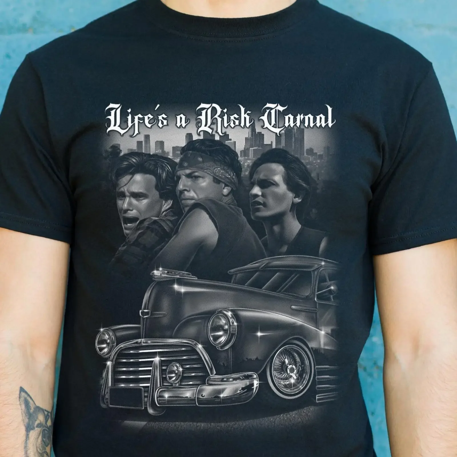 Lifes A Risk Carnal Vatos Locos Mexican culture T Shirt Oldschool vintage Washed fashion Casual graphic Comfortable Stylish