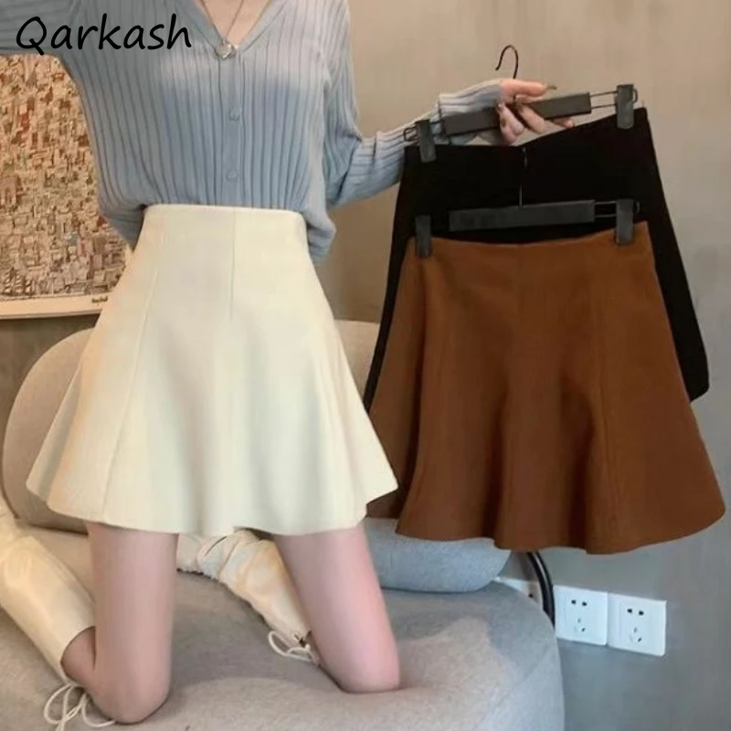 

S-5XL Corduroy Mini Skirts Women Cozy Elegant A-line Autumn Winter Fashion Office Lady Simple High Waist Faldas Gentle Ulzzang