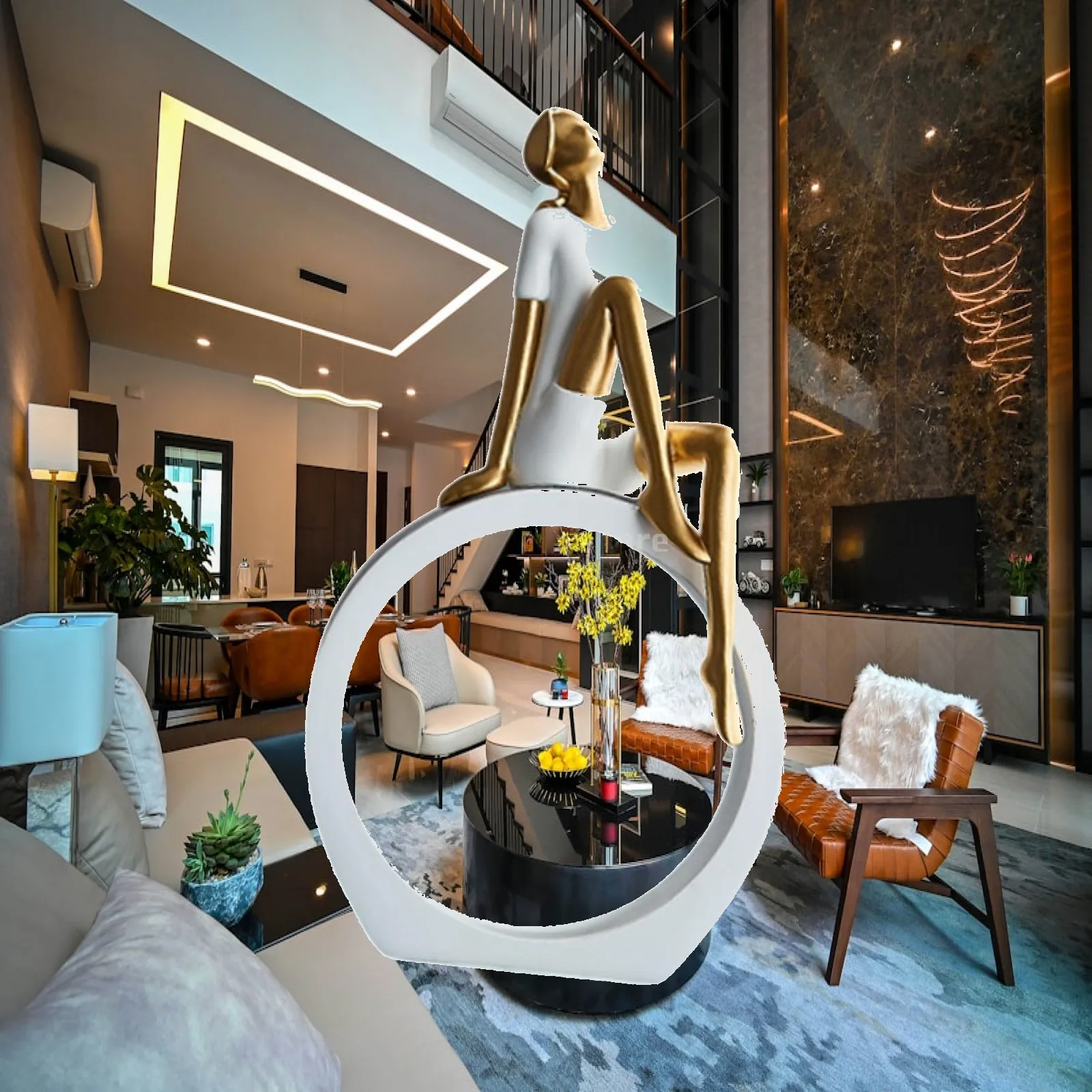Abstract Art Resin Girl Statue Interior Figurine Decorative Centerpiece for Home Office Library Tea Room