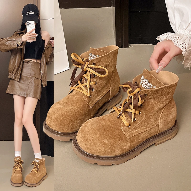 

Новинка 2025, осенние и зимние новые ботинки из мягкой кожи, женские короткие ботинки высокого качества в стиле ретро, рабочие ботинки Женские ботинки