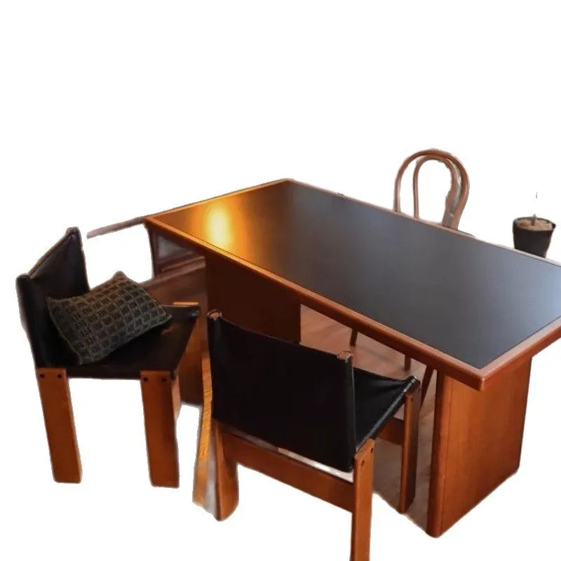 Mesa de jantar de laje de rocha medieval, mesa retrô de madeira maciça