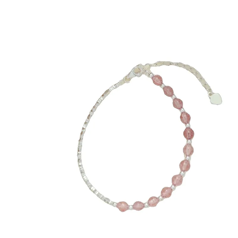 

"Strawberry Crystal Crushed Silver" whole body s925 sterling silver bracelet light powder transparent healing jewelry niche