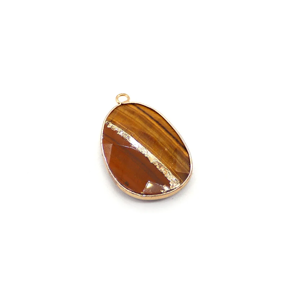 Minimalist Exquisite Polished Oval Teardrop-Shaped Pendants Natural Stone Crystal Electroplated Edging Single Hole DIY Accessory