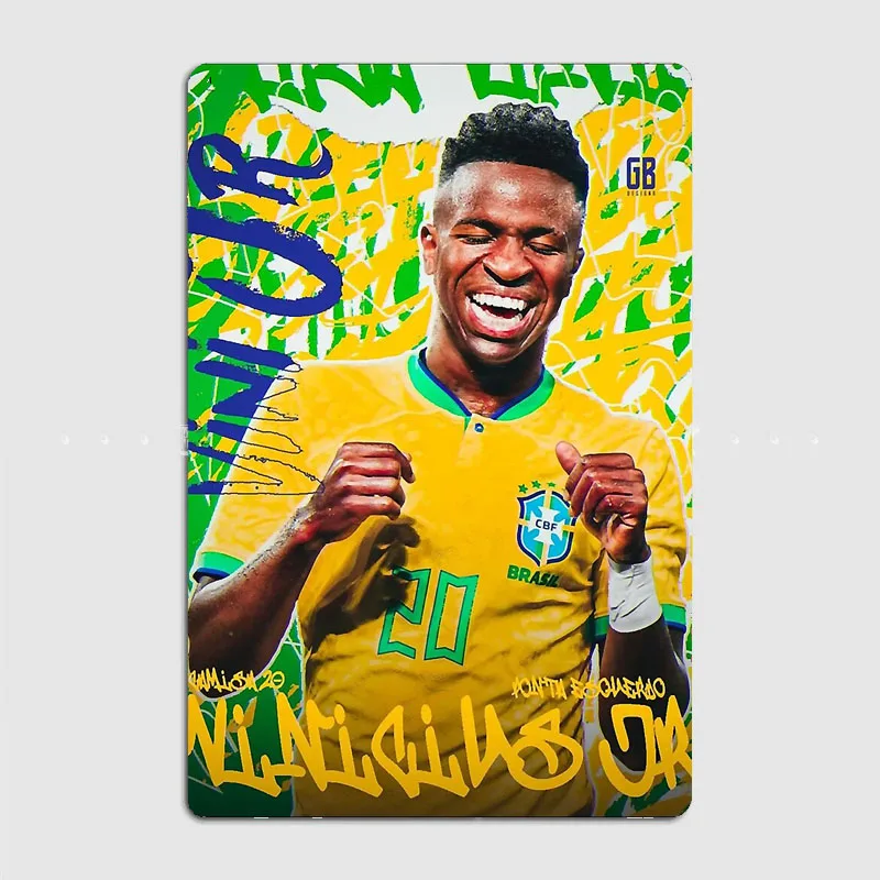 Vinicius Junior jr Football Player Metal Sign Poster Garage Football Club Room Decor Cinema Custom Tin Vintage Home Wall Decor