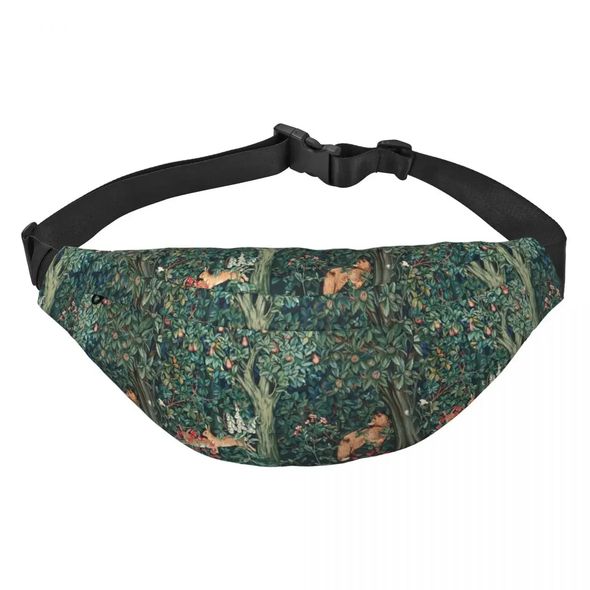 Fox And Hares By William Morris Fanny Pack for Travel Hiking Floral Textile Pattern Sling Crossbody Waist Bag Phone Money Pouch