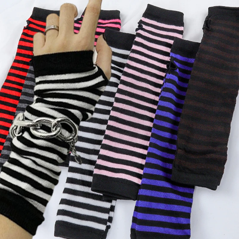 Black Punk Long Fingerless Gloves Cuff for Women Men Outdoor Hip-hop Glove Elbow Mittens Cool Stretch Winter Arm Warmer Mitten